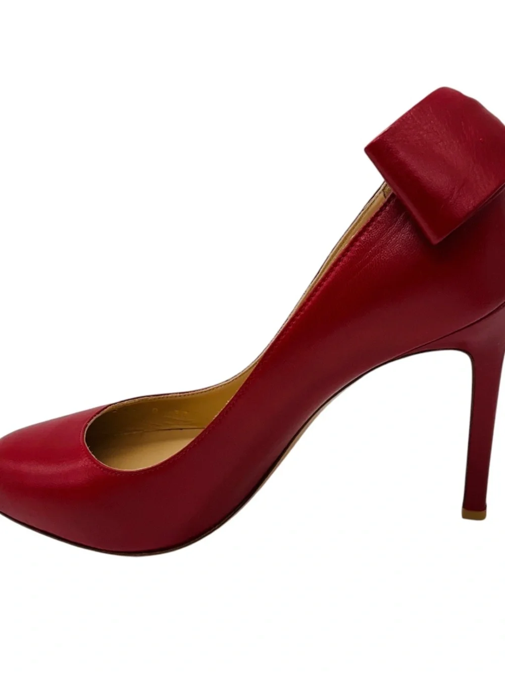 VALENTINO RED ROUND TOE LEATHER PUMPS WITH BOW DETAIL